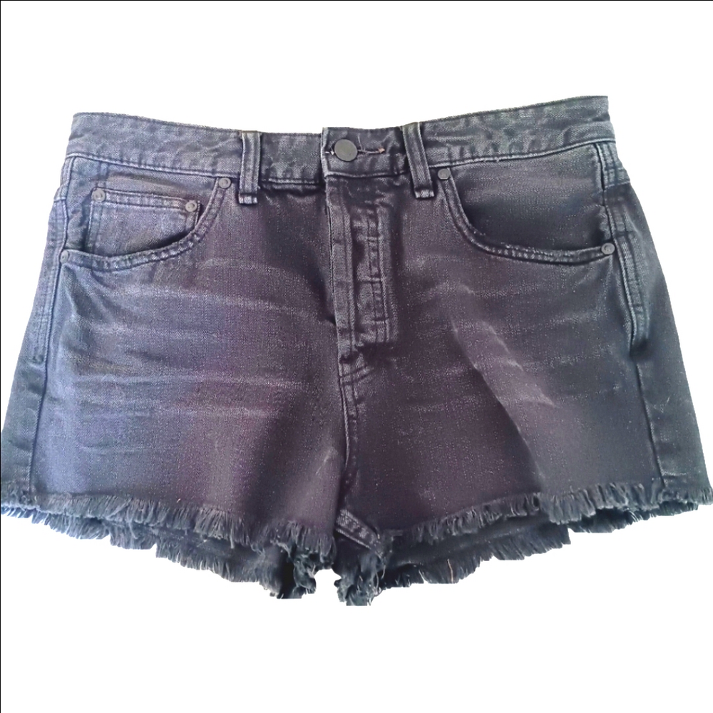 Free People Shorts Women's Faded Black Size 29 Denim‎ Button Fly Raw Hem
